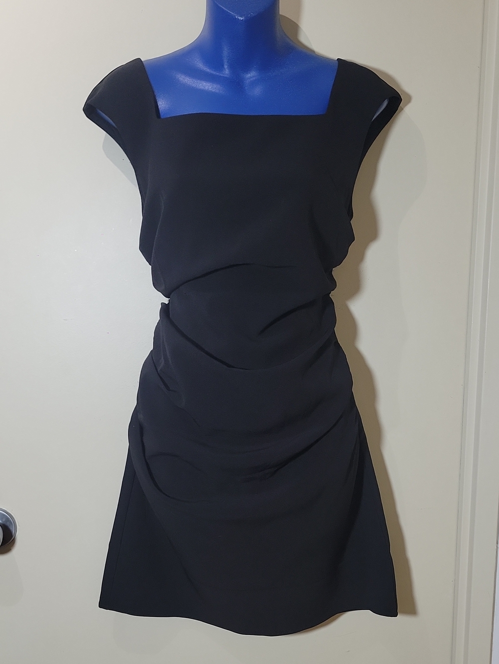 Black Square-Neck Cap-Sleeve Mini Dress